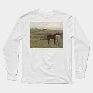 Horses in a Meadow by Edgar Degas Long Sleeve T-Shirt